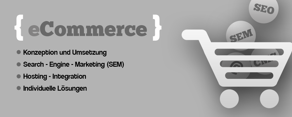 eCommerce (Shop) - Konzeption und Umsetzung, Search-Engine-Marketing (SEM), Hosting-Integration, Individuelle Lösungen